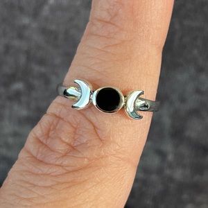 Sterling Silver Black Agate Moon Phase Ring